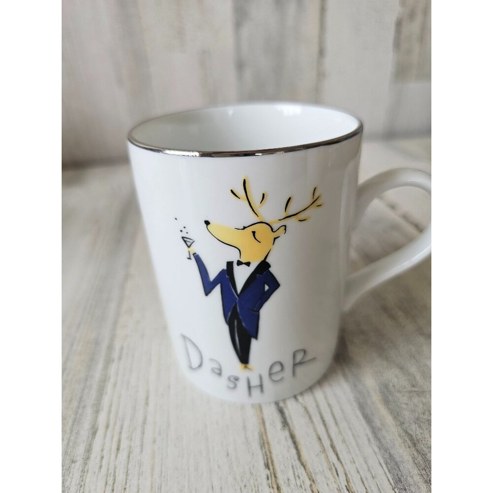 Pottery Barn Dasher reindeer‎ cup mug Xmas deer suit wine champagne